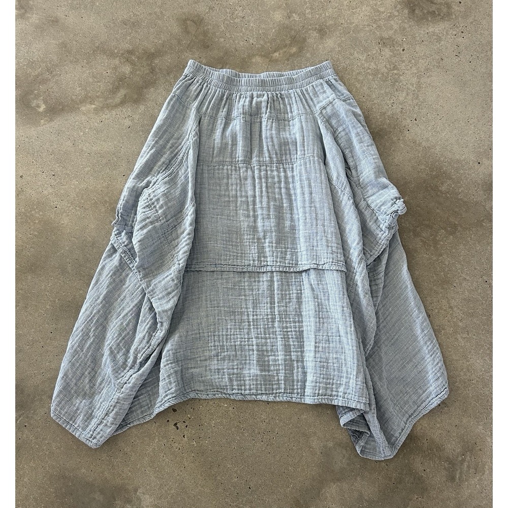 DRESS TO KILL Size 2 Lagenlook Art To Wear Skirt Gauze Stripes Blue Jane Mohr